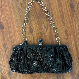 Brighton black patent leather shoulder bag. with chain strap credit card holder